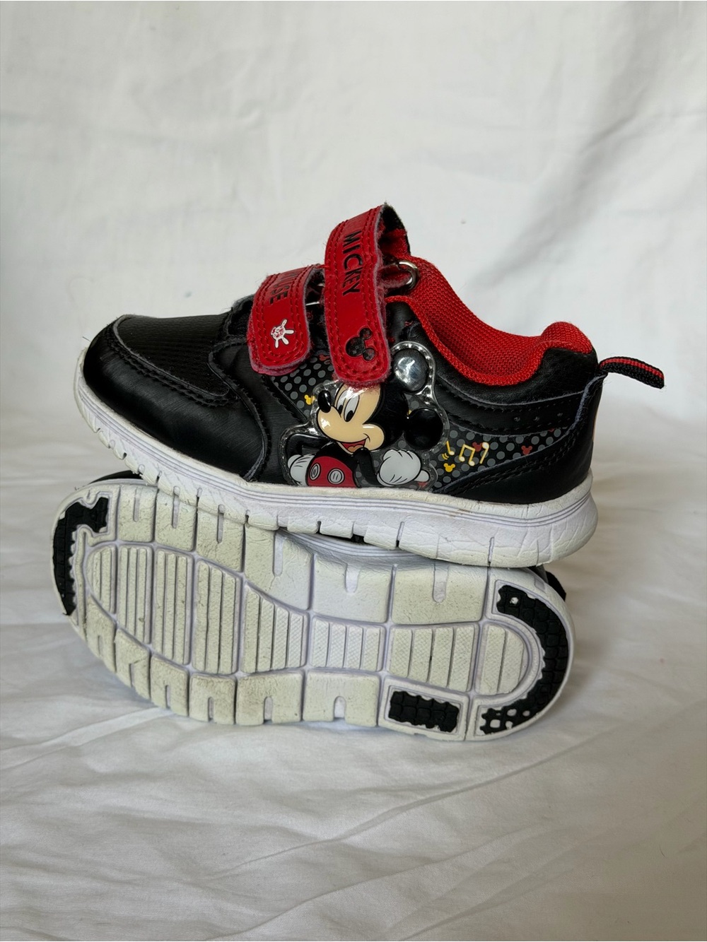 Kids Black and Red Mickey Mouse Velcro Sneakers